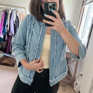 Liverpool Los Angeles | Frayed Round Neck Jean Jacket Size Medium